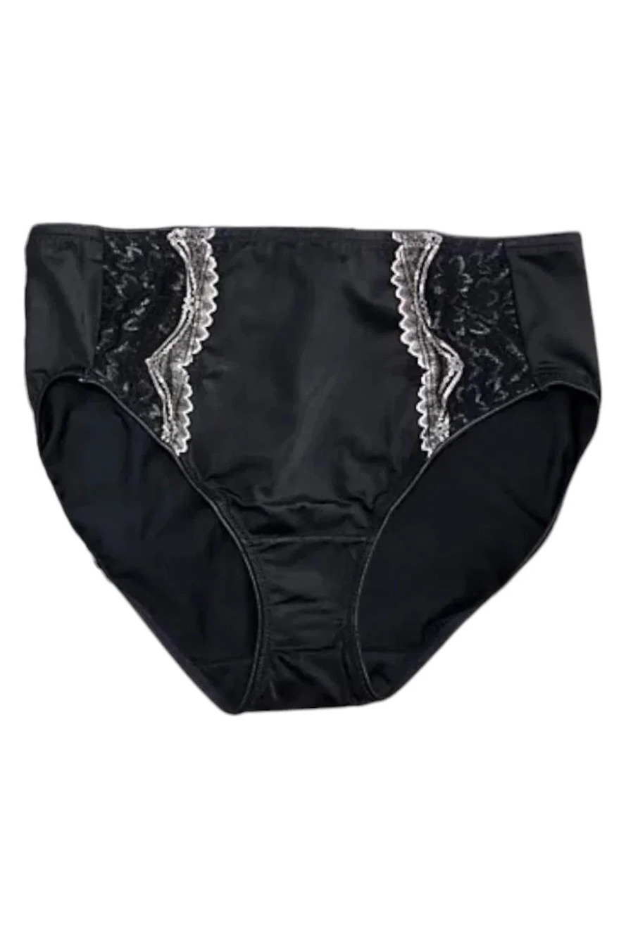 Breezies Women's Two-Tone Lace Shimmer Hi-Cut Brief Panty Black - Regular
